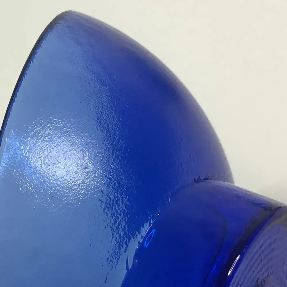 MCM egg shaped textured glass candle holder set of 2 3-inch cobalt blue